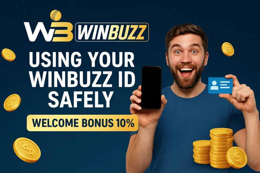 WinBuzz ID safety promo with player holding phone and ID card.