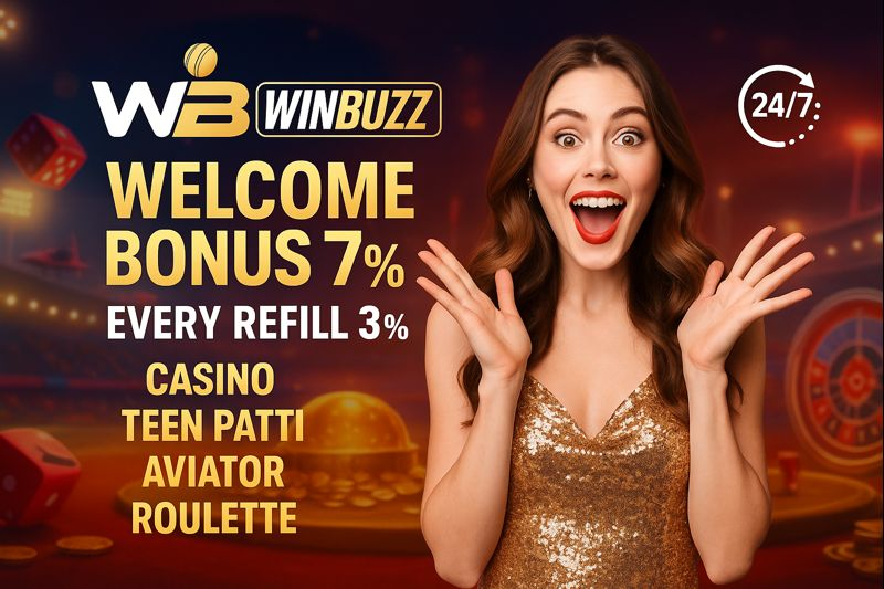Excited Woman In Gold Promoting Winbuzz Bonus
