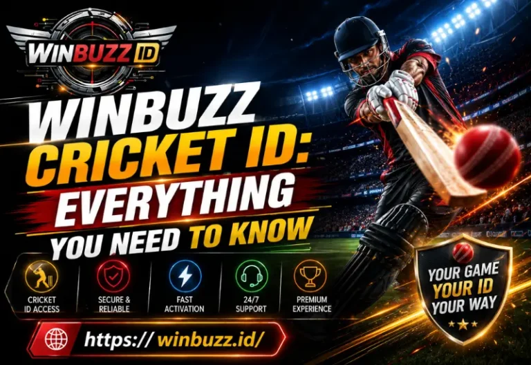 Winbuzz cricket ID banner with batsman hitting ball in stadium action scene