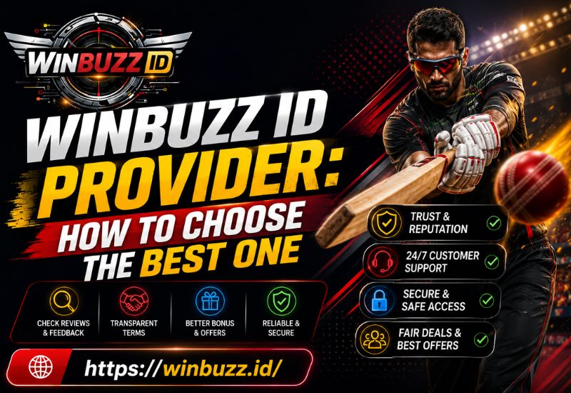 Winbuzz ID provider banner with cricket player and guide to choosing best platform